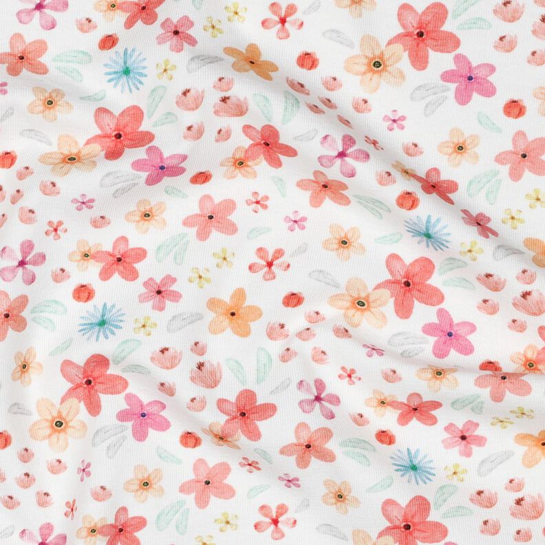 GOTS Jersey coton Fleurs colorées Impression numérique | Poppy Fabrics – blanc/abricot, image number 2