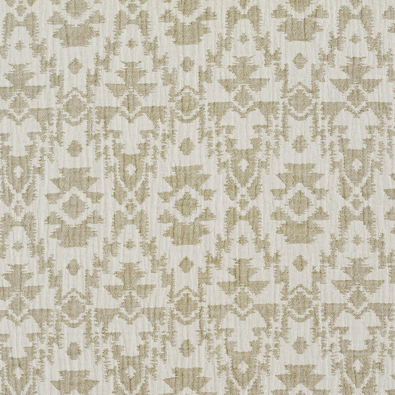 Tissu double gaze de coton Motif aztèque jacquard | by Poppy kaki clair/gris brume,  image number 1