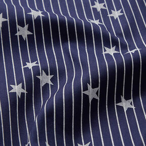 Popeline coton Rayures et étoiles – bleu marine/blanc | Reste 90cm, 