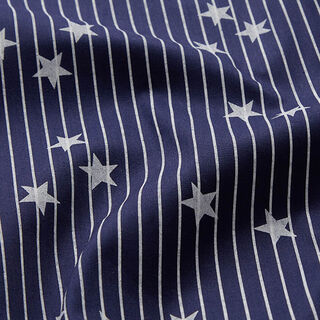 Popeline coton Rayures et étoiles – bleu marine/blanc, 