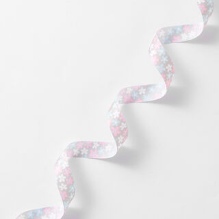Bande de satin Fleurs – gris/rose, 
