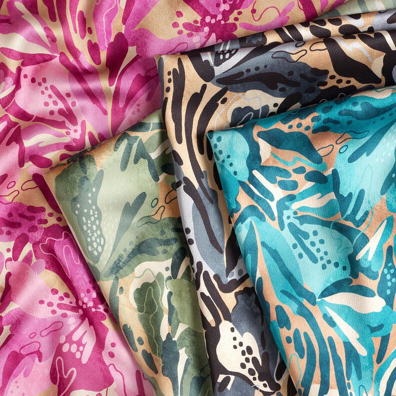 Crêpe satin fleurs de la mer – turquoise/cannelle,  image number 5
