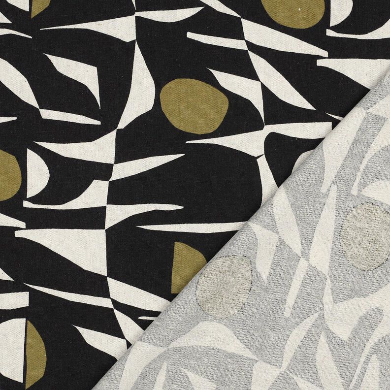 Mélange viscose lin Motif géométrique – noir/olive, image number 4
