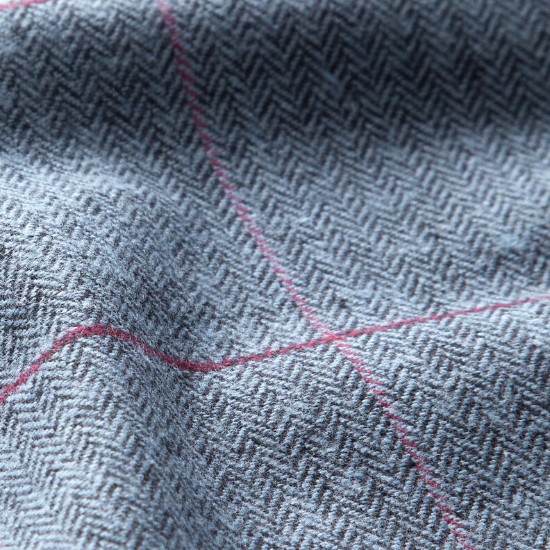 Tissu pour manteau en coton mélangé à chevrons et carreaux – bleu clair/rouge bordeaux, image number 3