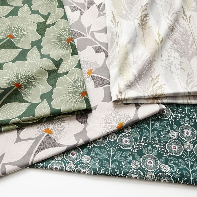 Tissu en coton Cretonne Vrilles de fleurs – sapin bleu/ivoire,  image number 5
