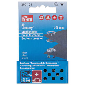Jersey boutons-pression kit de recharge [20 unités | Ø 8 mm] | Prym – argent métallisé, 