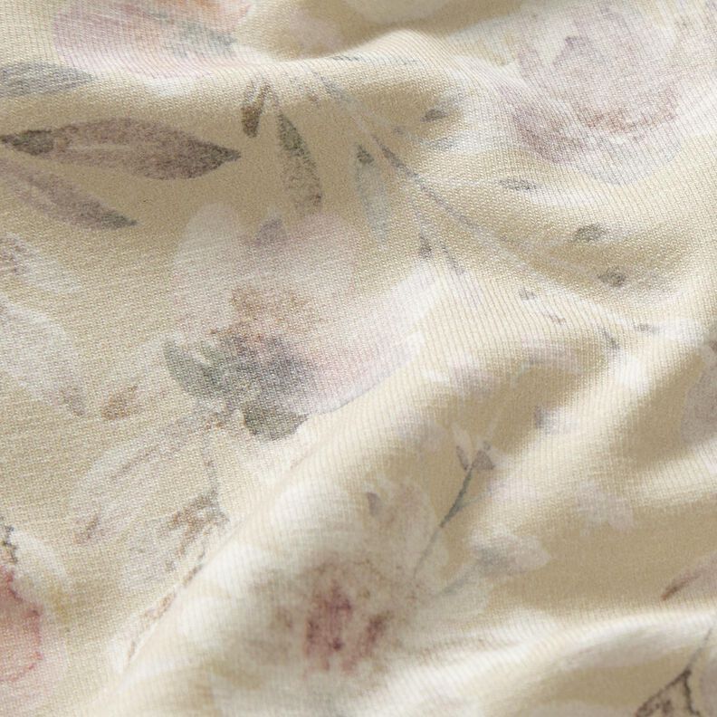 Jersey coton Fleurs délicates aquarelle Impression numérique – beige clair,  image number 2