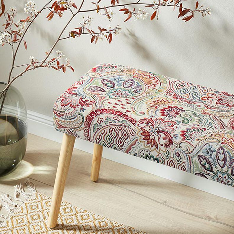 Tissu décoratif Gobelin Paisley coloré – écru,  image number 6