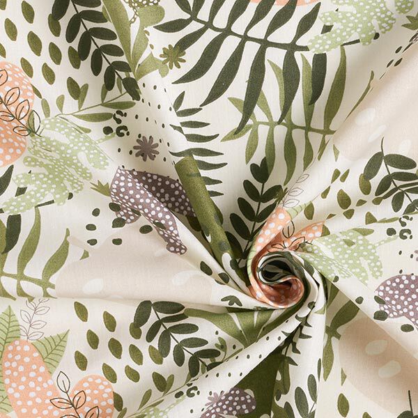 Tissu en coton Cretonne plantes de la jungle abstraites – blanc/vert,  image number 3