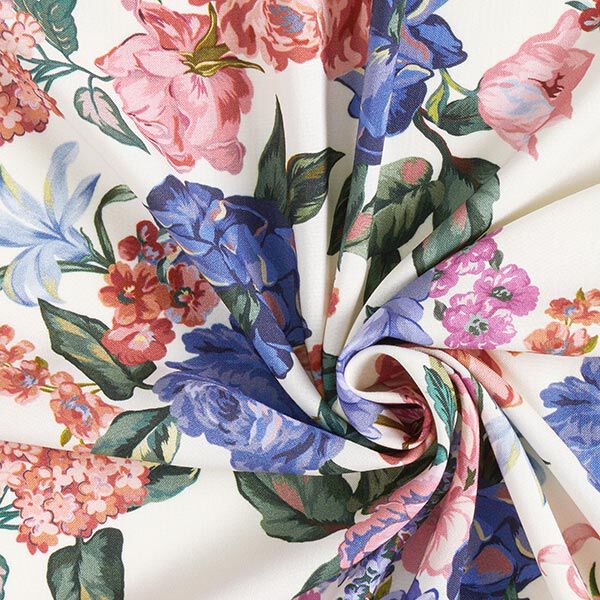 Tissu pour chemisier en viscose rosiers grimpants colorés – écru, image number 3