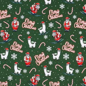 French Terry Sweat d’été Père Noël et lama | Glitzerpüppi – vert sapin/chili, 