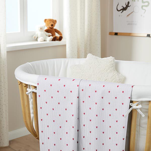 Tissu double gaze de coton Cœurs brodés – blanc/vieux rose, image number 6