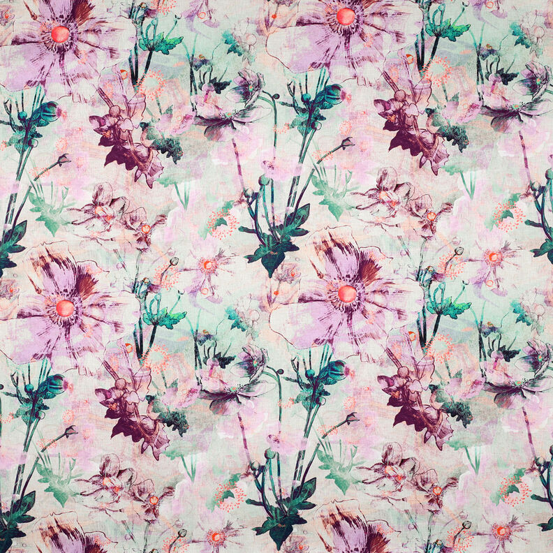 Satin de coton Japenese Anemone | Nerida Hansen – nature/lilas pastel,  image number 1