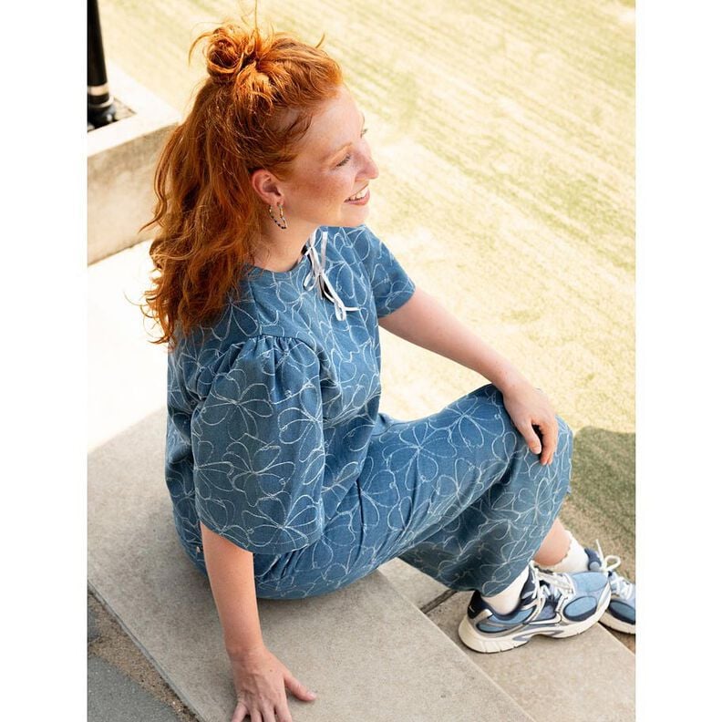 Jeans Jacquard Fleurs | Poppy Fabrics – bleu jean,  image number 5