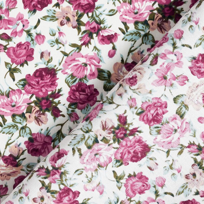 Popeline coton Wildrosen – blanc/mauve, image number 4