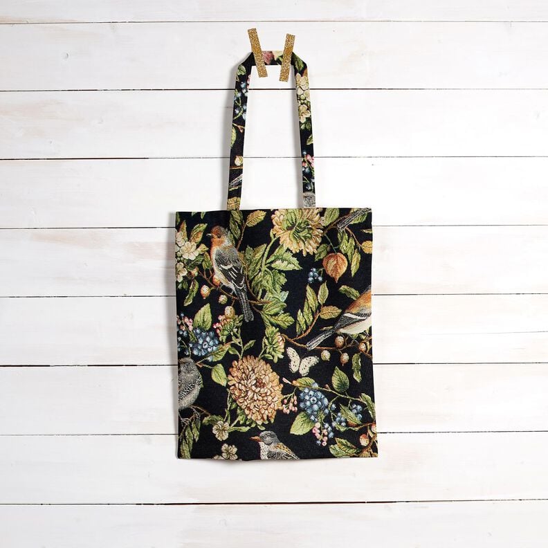 Tissu de décoration Gobelin Fleurs et oiseaux – noir/vert,  image number 6