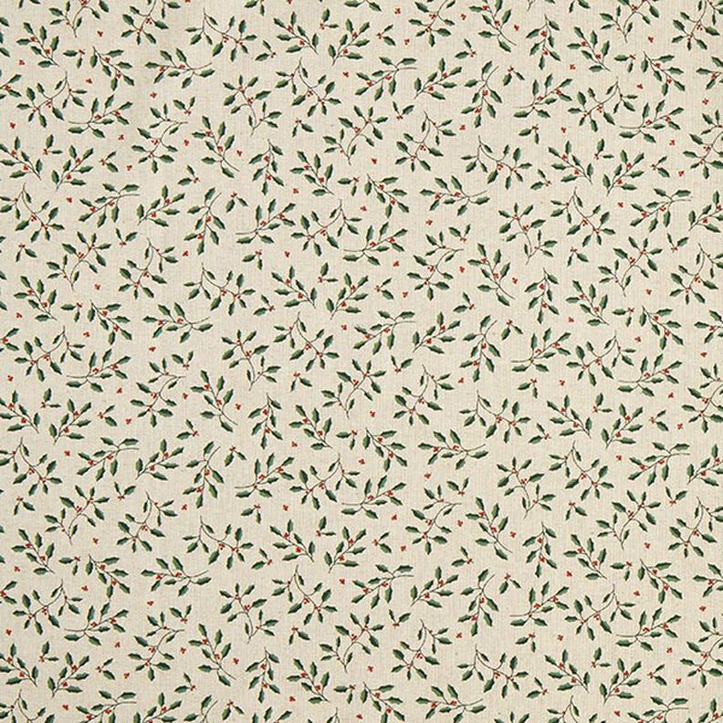 Tissu de décoration Semi-panama Rameaux de Noël – nature/vert sapin, image number 1