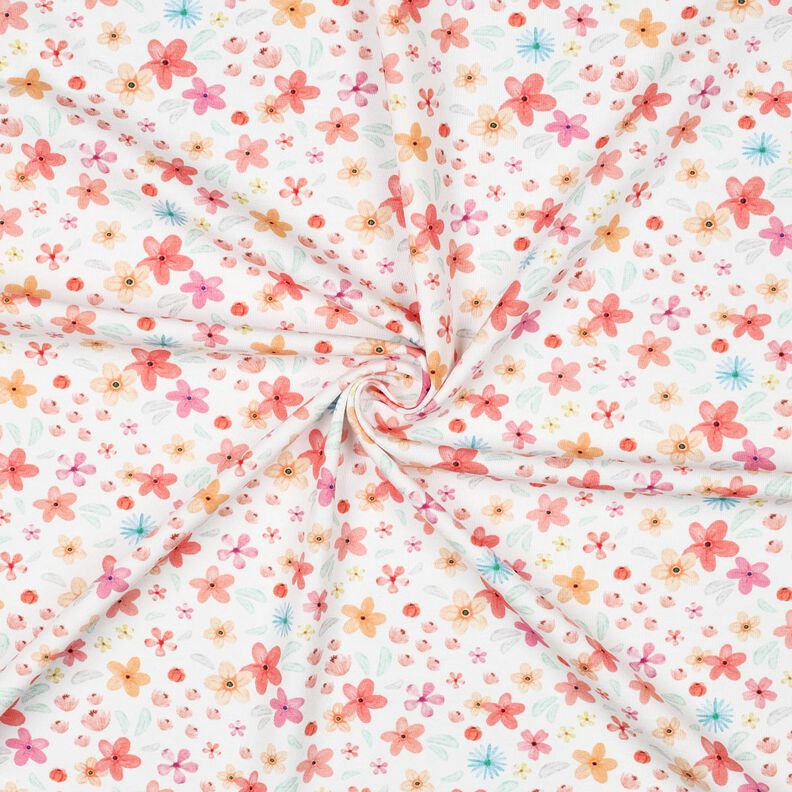 GOTS Jersey coton Fleurs colorées Impression numérique | Poppy Fabrics – blanc/abricot, image number 3