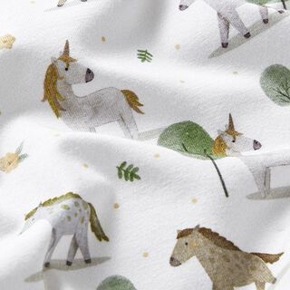 Jersey de coton bio Chevaux et licornes Impression numérique – écru, 