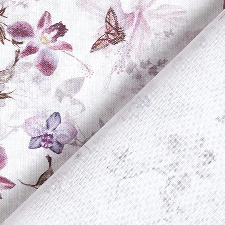 Tissu de décoration Popeline coton Papillons & Orchidées – violet pastel,  image number 4