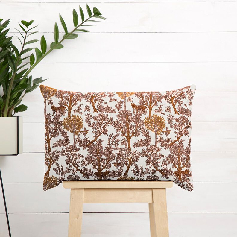 Tissu de décoration Semi-panama Animaux dans la forêt – blanc/caramel, image number 6