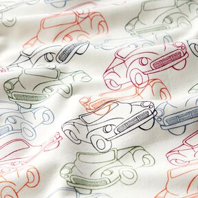 French Terry Sweat d’été voitures colorées – écru, 