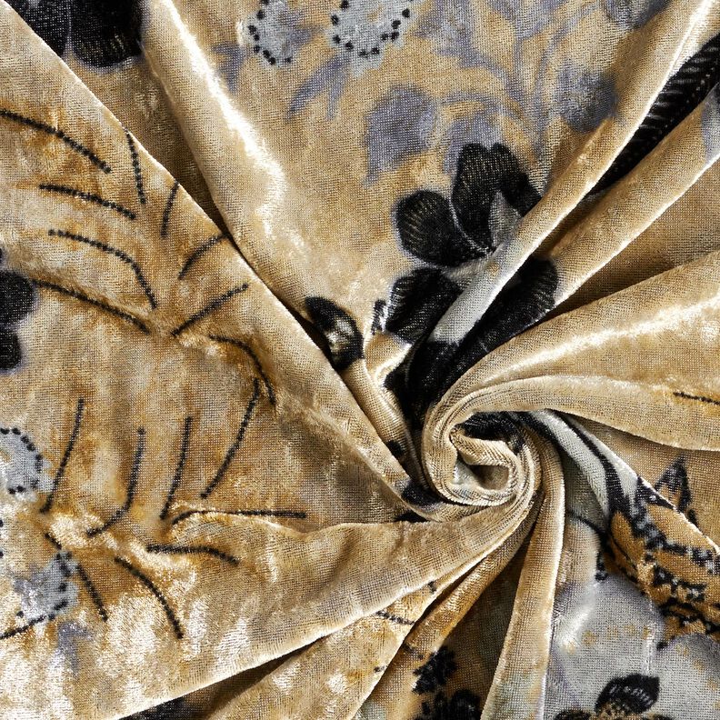 Panne de velours Fleurs anciennes – gris bleu/noir, image number 3