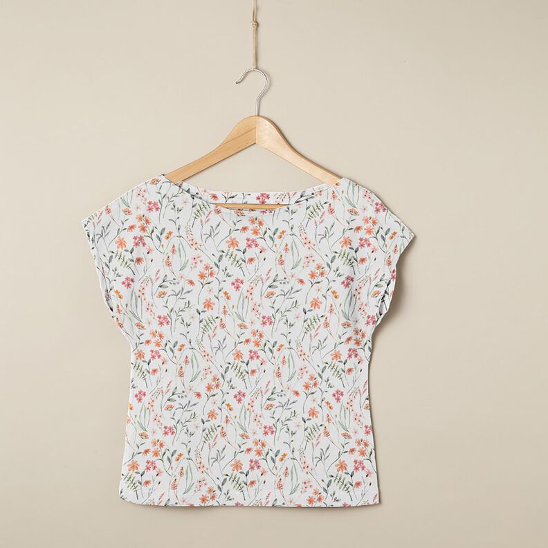 GOTS Jersey coton prairie de fleurs sauvages Impression numérique – ivoire, image number 5