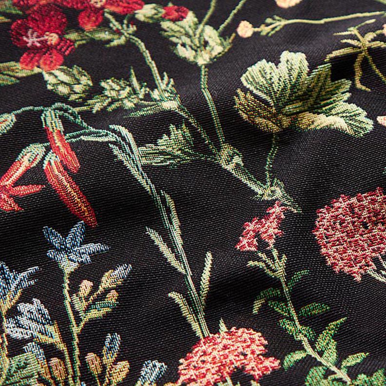 Tissu de décoration Gobelin prairie fleurie – noir,  image number 2