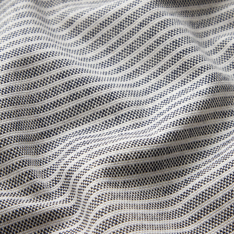 Tissu de décoration Semi-panama Rayures discrètes – nature/bleu nuit, image number 2