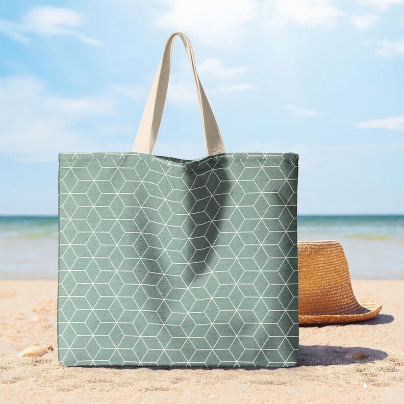 Tissu de décoration Jacquard cubes modernes – roseau/ivoire,  image number 7