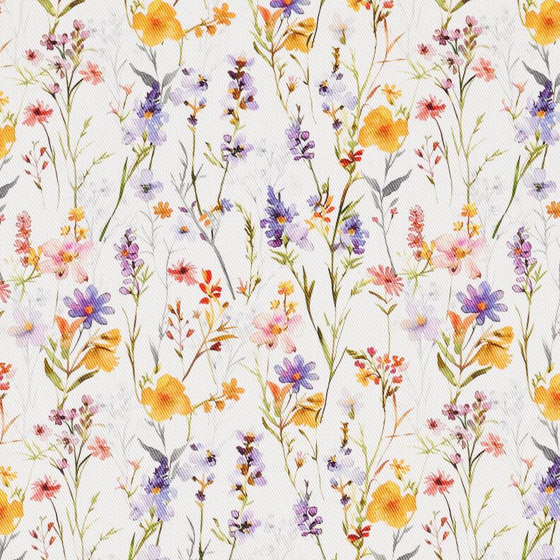 Tissu de décoration Sergé coton Fleurs sauvages – ivoire/lilas, image number 1
