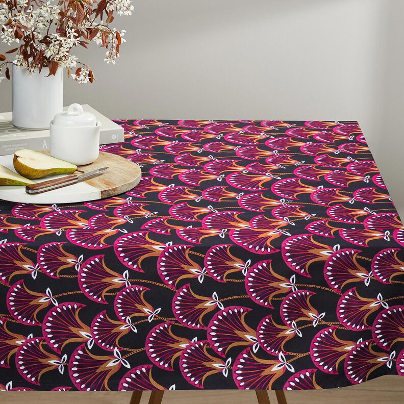 Tissu de décoration Canvas Blumenfächer – noir/rose vif, image number 5
