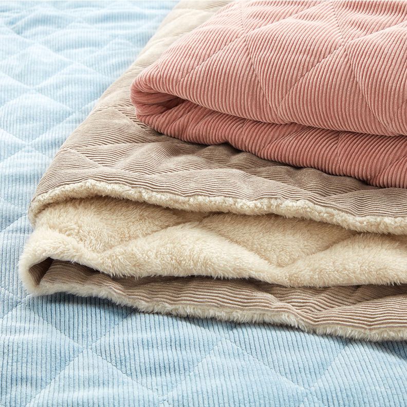 Tissu matelassé Velours côtelé à losanges avec envers fourrure – taupe, image number 6