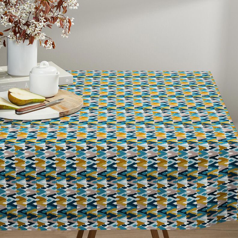 Tissu en coton Cretonne Imprimé ethnique – bleu brillant/moutarde,  image number 8
