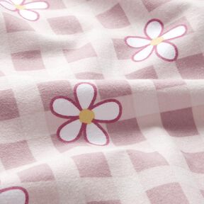 Jersey coton Carreaux et fleurs &ndash; blanc/rose, 
