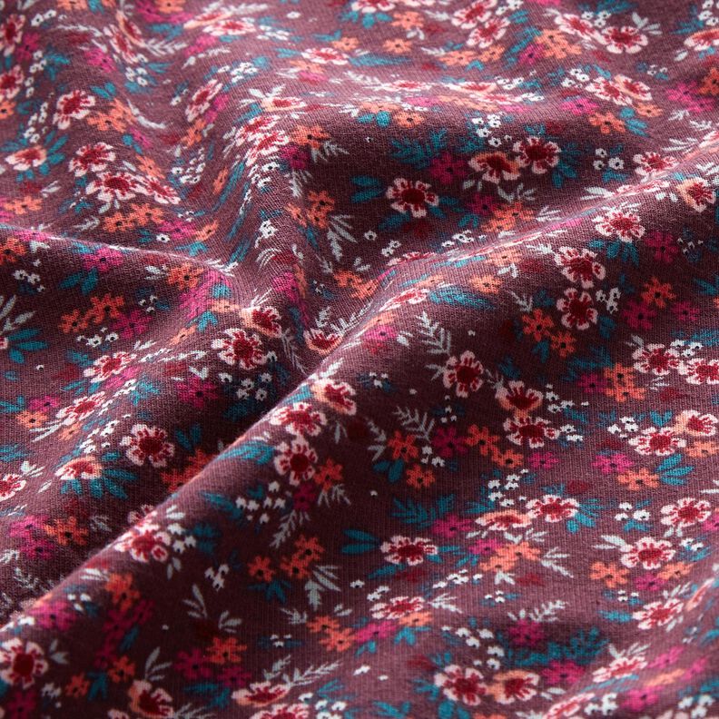 Jersey coton Mer de fleurs – merlot/corail,  image number 2