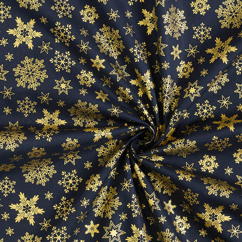 Tissu en coton Popeline Cristaux de neige – bleu nuit/or, image number 3