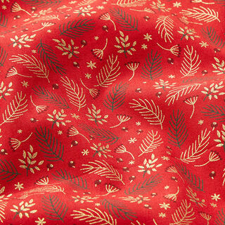 Tissu en coton Popeline Branches et baies – rouge/or, 