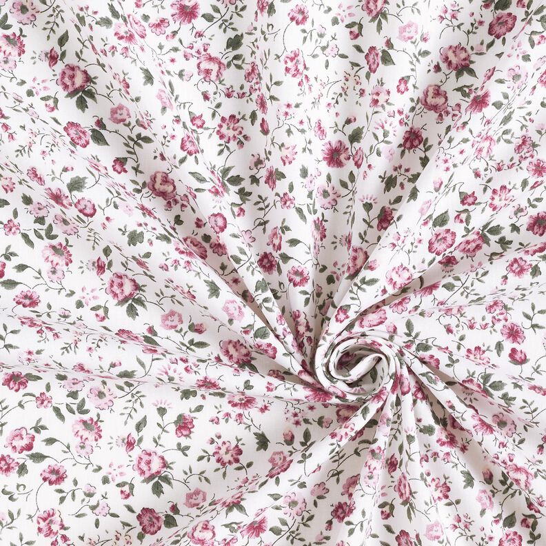 Popeline de coton Roses délicates – blanc/mauve,  image number 3
