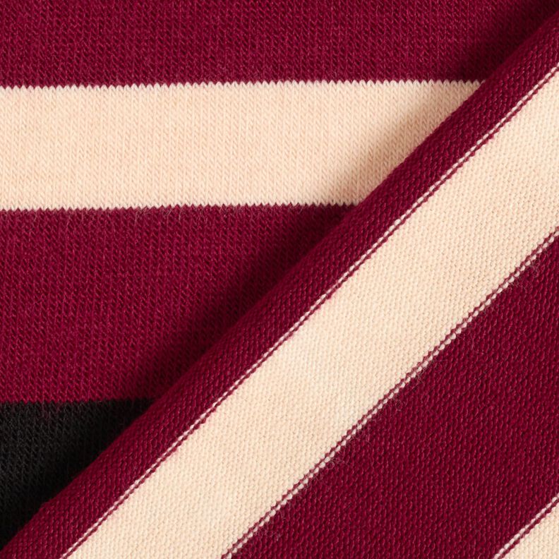 Tissu tricoté à rayures larges – rouge bordeaux/beige,  image number 5