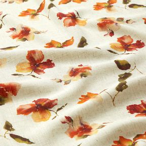 Mélange viscose lin fleurs aquarelles – nature/terre cuite, 