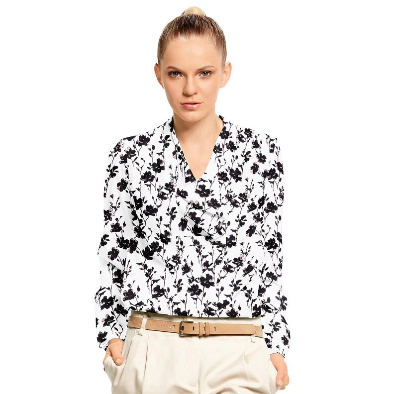 Tissu viscose imprimé floral abstrait – blanc/noir, image number 5