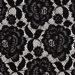 Dentelle élastique Fleurs et feuilles – noir, 