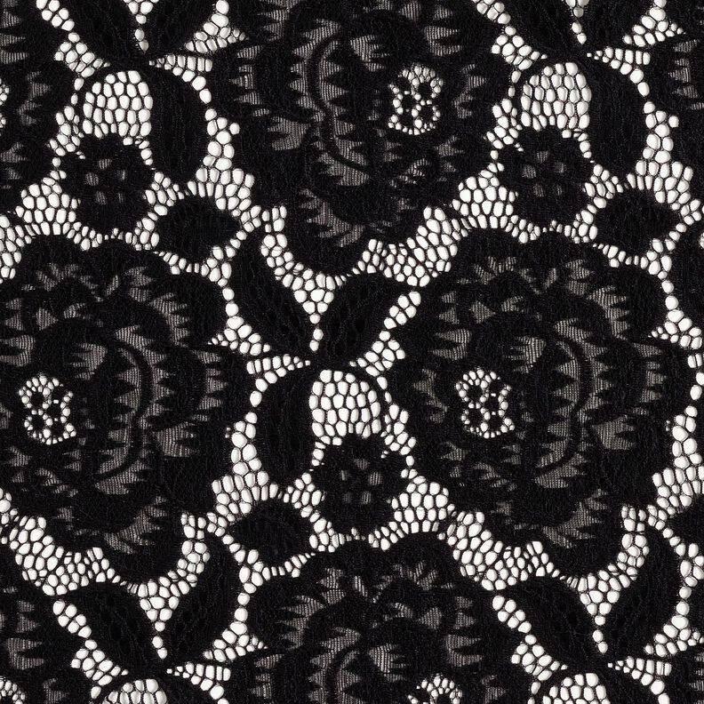 Dentelle élastique Fleurs et feuilles – noir,  image number 1