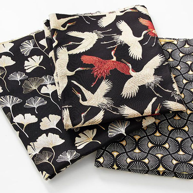 Tissu de décoration Jacquard feuilles de gingko – noir/or,  image number 6