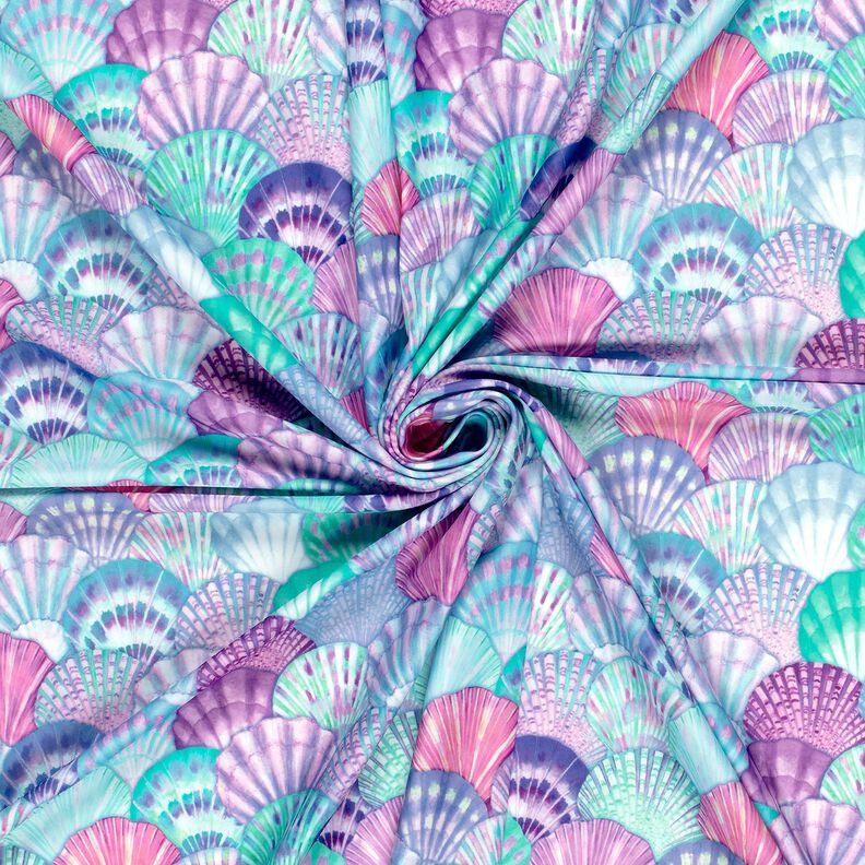 Tissus pour maillot de bain UPF50 Coquillages – bleu aqua/lilas bleu,  image number 3