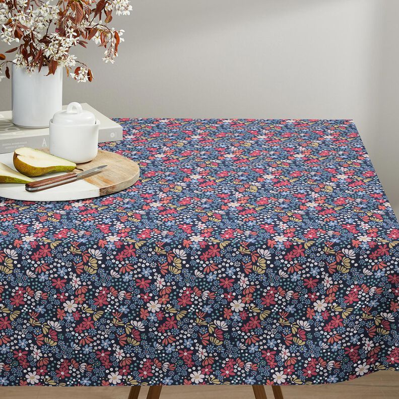 Tissu en coton Cretonne Fleurs mélangées – bleu nuit,  image number 7
