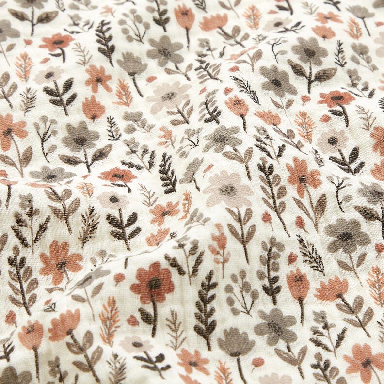 Tissu double gaze de coton Fleurs d'automne – écru, image number 2