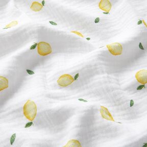 Tissu double gaze de coton Citrons aquarelle Impression numérique – blanc, 